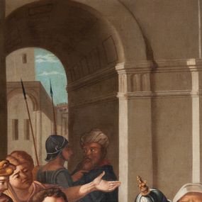 Zdjęcie nr 1: Stacje drogi krzyżowej zawieszone na ścianach bocznych nawy głównej. Obrazy w kształcie stojących prostokątów. W zwieńczeniu łaciński krzyżyk o rozszerzonych ramionach i dwie woluty. Sceny Męki Pańskiej umiejscowione w malowniczych sceneriach antycznego miasta. Chrystus przedstawiony w długiej czerwonej sukni i niebieskim płaszczu. Przedstawienia dynamiczne, barwy ciepłe i intensywne. Całość jasna, dobrze oświetlona, kolorystyka żywa z dominacją czerwieni i błękitu, plan dalszy rozmyty. Na pierwszej stacji u dołu sygnatura malowana na białej kartce: „A. Grzywiński / pinx! / Die 12 Juna 1847.” Na stacjach z Gologoty na titulusie napis: „JESUS NAZARENUS / REX JUDEAORUM.” Rama drewniana, profilowana, bejcowana.

