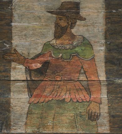 Zdjęcie nr 37: Polichromia ścienna prezbiterium
Polichromia w tej części świątyni podzielona jest na cztery strefy. W pierwszej znajduje się dekoracja ornamentalna, kolejne dwie strefy ukazują sceny z życia Marii i Jezusa, ostatnia strefa ukazuje rząd portretów męskich w strojach z epoki.  W dolnej strefie prezbiterium są umieszczone również trzy krzyże konsekracyjne, wpisane w okrągłe wieńce. Na północnej ścianie prezbiterium w scenach z cyklu maryjnego, od lewej znajdują się: Św. Anna Samotrzeć, Pokłon Trzech Króli, Chrystus Baranek Boży opatrzony banderolą z napisem: „EGO SVM PASTOR BONVS”, Ucieczka do Egiptu, scena Ukrzyżowania z postaciami fundatorów. W drugiej strefie na ścianie północnej od lewej ukazano: św. Annę z małą Marią; Ofiarowanie w świątyni z fragmentami napisu u spodu: „RV (?) NOBIS (?) NOBIS”; Zwiastowanie z napisem: „ECCE VIRGO CONCIPIET ET PARIET FILIUM EI VO”, Nawiedzenie Najświętszej Marii Panny, u spodu napis: „VIRGO MARIA (?) NAV(?) (?)AB(?)” oraz Wniebowzięcie Najświętszej Marii Panny z fragmentarycznie zachowanym napisem: „(?)VAE EST ASC(?)”. W ostatniej strefie na ścianie północnej ukazano rząd męskich portretów. Na południowej ścianie prezbiterium w dolnej strefie znajduje się dekoracja ornamentalna. Następnie w strefie drugiej od lewej strony ukazane są kolejno sceny: Najświętsza Maria Panna Niepokalanie Poczęta, Tron Łaski, Trzy Marie u grobu, Nauczanie Chrystusa, a w strefie trzeciej, również od lewej strony: Przemienienie na górze Tabor z fragmentarycznie zachowanym napisem: „(?) BV(?)O (…) RA(?) (?)AT”, następnie Modlitwa w Ogrójcu(?), Zmartwychwstanie Chrystusa. W trzeciej strefie kontynuacja porterów męskich, w tym władców w koronach na głowie i z berłami w dłoniach. Na wschodniej ścianie prezbiterium, przy ołtarzu głównym przedstawiono Ewangelistów: po stronie lewej św. Mateusza, a po prawej św. Marka. W dolnej strefie po lewej: św. Łukasz, a po prawej św. Jan.

Polichromia ścienna nawy
Polichromię wypełniają przedstawienia Męki Pańskiej: Zdjęcie z krzyża, Opłakiwanie Chrystusa, Złożenie do Grobu  oraz postacie Apostołów namalowane na zaskrzynieniach. Kilka scen zasłania ołtarz Ukrzyżowania. Na południowej ścianie nawy zachowało się tylko gigantyczne przedstawienie św. Krzysztofa na wysokość całej nawy. Ponadto w nawie znajdują się sceny, częściowo przesłonięte przez prospekt organowy i ołtarze: Wyszydzanie Chrystusa, Chrystus bity pięścią po głowie przez oprawcę, Dźwigane krzyża, Zesłanie Ducha Świętego, Przybicie do krzyża, Chrzest w Jordanie, Ostatnia Wieczerza, Modlitwa w Ogrójcu, Pojmanie.

Ściana łuku arkady tęczowej
Na ścianie tej znajduje się scena Sądu Ostatecznego. U szczytu zasiada Chrystus – Sędzia, odziany w czerwony płaszcz i unoszący rękę ku górze. Po jego bokach ukazano: Matkę Boską, św. Jana Chrzciciela, proroków, apostołów, symbole ewangelistów, a także potępione dusze. 

Stropy prezbiterium i korpusu nawowego, a także zaskrzynień (z wyjątkiem strony północnej, gdzie są ukazani Apostołowie), cokół w prezbiterium i korpusie pokrywa pasowa dekoracja ornamentalna umieszczona na czarnym tle. Ozdabia również obramowania okienne, a w prezbiterium tworzy fryz łączący ściany. 
 