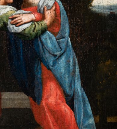 Zdjęcie nr 48: Ołtarz ustawiony na kamiennym podwyższeniu, przyścienny, architektoniczny, jednoosiowy, dwukondygnacyjny ze zwieńczeniem. Podstawa ołtarza skrzyniowa, na niej kamienna mensa z centralnie umieszczonym portatylem. Antepedium późne (secesyjne), datowane na odwrocie „1914”, ozdobione figurą anioła trzymającego wstęgę z napisem „AVE MARIA” i rzeźbionym ornamentem ze złoconych liści winogron i srebrzonych lilii. Retabulum jest flankowane dwiema parami ustawionych uskokowo i osadzonych na wysokich cokołach kolumn kompozytowych, ozdobionych główkami aniołków ujętych dekoracją małżowinową. Kolumny dźwigają belkowanie z wydatnym, przełamującym się gzymsem ozdobionym ornamentem małżowinowym. Nad belkowaniem trójkątny przyczółek z rzeźbioną figurą Boga Ojca w polu tympanonu i figurami aniołów na jego bokach. Druga kondygnacja ołtarza jest flankowana pojedynczymi kolumienkami i kanelowanymi pilasterkami korynckimi, ustawionymi na wysokich cokołach. Boki ozdobione uszami w kształcie małżowiny. Na zewnątrz kolumn, na osiach kolumn zewnętrznych niższej kondygnacji, ustawione na impostach figury: św. Kazimierza po lewej stronie, św. Stanisława po prawej. Kolumny podpierają belkowanie z przełamującym się gzymsem ozdobionym ornamentem małżowinowym, ponad którym zwieńczenie w formie przyczółka odcinkowego przerwanego. Łuk przyczółka profilowany z uskokami, dekorowany ornamentem małżowinowym. Pośrodku zwieńczenia, w przerwanym przyczółku rzeźba św. Michała Archanioła, ustawiona na wysokim cokole z dekoracją w formie bukietu granatów otoczonych liśćmi akantu. Po bokach, na osiach kolumn rzeźbione figury: św. Barbary po lewej stronie i św. Jana Chrzciciela po stronie prawej. Pomiędzy impostami kolumn, w predelli profilowana płycina w kształcie leżącego prostokąta z wyciętymi uskokowo górnymi narożnikami. W niej obraz olejny na płótnie (przyklejony do struktury) ze sceną Nawiedzenia św. Elżbiety. W polu środkowym pierwszej kondygnacji obraz z przedstawieniem Najświętszego Serca Pana Jezusa w profilowanej ramie w kształcie stojącego prostokąta, ozdobionej ornamentem małżowinowym. W drugiej kondygnacji  pole środkowe w kształcie prostokąta leżącego (zbliżonego do kwadratu), obwiedzione frezowaną ramką, z wpisaną w nią ramą o kształcie oktagonalnym, profilowaną i ozdobioną ornamentem małżowinowym, z obrazem przedstawiającym św. Antoniego. Strukturę retabulum, a także prostokątne płyciny zdobiące cokoły i tło kolumn, podkreślają frezowane ramki. Kolumny, pilastry, kapitele, ornamenty, obramienia płycin i belkowania, frezowane ramki złocone. Ramy obrazów złocone i polichromowane. Rzeźby złocone, srebrzone i polichromowane. 