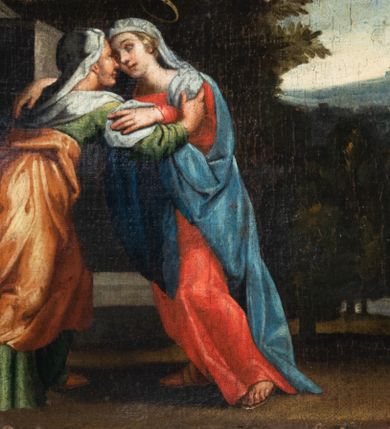 Zdjęcie nr 60: Ołtarz ustawiony na kamiennym podwyższeniu, przyścienny, architektoniczny, jednoosiowy, dwukondygnacyjny ze zwieńczeniem. Podstawa ołtarza skrzyniowa, na niej kamienna mensa z centralnie umieszczonym portatylem. Antepedium późne (secesyjne), datowane na odwrocie „1914”, ozdobione figurą anioła trzymającego wstęgę z napisem „AVE MARIA” i rzeźbionym ornamentem ze złoconych liści winogron i srebrzonych lilii. Retabulum jest flankowane dwiema parami ustawionych uskokowo i osadzonych na wysokich cokołach kolumn kompozytowych, ozdobionych główkami aniołków ujętych dekoracją małżowinową. Kolumny dźwigają belkowanie z wydatnym, przełamującym się gzymsem ozdobionym ornamentem małżowinowym. Nad belkowaniem trójkątny przyczółek z rzeźbioną figurą Boga Ojca w polu tympanonu i figurami aniołów na jego bokach. Druga kondygnacja ołtarza jest flankowana pojedynczymi kolumienkami i kanelowanymi pilasterkami korynckimi, ustawionymi na wysokich cokołach. Boki ozdobione uszami w kształcie małżowiny. Na zewnątrz kolumn, na osiach kolumn zewnętrznych niższej kondygnacji, ustawione na impostach figury: św. Kazimierza po lewej stronie, św. Stanisława po prawej. Kolumny podpierają belkowanie z przełamującym się gzymsem ozdobionym ornamentem małżowinowym, ponad którym zwieńczenie w formie przyczółka odcinkowego przerwanego. Łuk przyczółka profilowany z uskokami, dekorowany ornamentem małżowinowym. Pośrodku zwieńczenia, w przerwanym przyczółku rzeźba św. Michała Archanioła, ustawiona na wysokim cokole z dekoracją w formie bukietu granatów otoczonych liśćmi akantu. Po bokach, na osiach kolumn rzeźbione figury: św. Barbary po lewej stronie i św. Jana Chrzciciela po stronie prawej. Pomiędzy impostami kolumn, w predelli profilowana płycina w kształcie leżącego prostokąta z wyciętymi uskokowo górnymi narożnikami. W niej obraz olejny na płótnie (przyklejony do struktury) ze sceną Nawiedzenia św. Elżbiety. W polu środkowym pierwszej kondygnacji obraz z przedstawieniem Najświętszego Serca Pana Jezusa w profilowanej ramie w kształcie stojącego prostokąta, ozdobionej ornamentem małżowinowym. W drugiej kondygnacji  pole środkowe w kształcie prostokąta leżącego (zbliżonego do kwadratu), obwiedzione frezowaną ramką, z wpisaną w nią ramą o kształcie oktagonalnym, profilowaną i ozdobioną ornamentem małżowinowym, z obrazem przedstawiającym św. Antoniego. Strukturę retabulum, a także prostokątne płyciny zdobiące cokoły i tło kolumn, podkreślają frezowane ramki. Kolumny, pilastry, kapitele, ornamenty, obramienia płycin i belkowania, frezowane ramki złocone. Ramy obrazów złocone i polichromowane. Rzeźby złocone, srebrzone i polichromowane. 