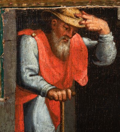 Zdjęcie nr 59: Ołtarz ustawiony na kamiennym podwyższeniu, przyścienny, architektoniczny, jednoosiowy, dwukondygnacyjny ze zwieńczeniem. Podstawa ołtarza skrzyniowa, na niej kamienna mensa z centralnie umieszczonym portatylem. Antepedium późne (secesyjne), datowane na odwrocie „1914”, ozdobione figurą anioła trzymającego wstęgę z napisem „AVE MARIA” i rzeźbionym ornamentem ze złoconych liści winogron i srebrzonych lilii. Retabulum jest flankowane dwiema parami ustawionych uskokowo i osadzonych na wysokich cokołach kolumn kompozytowych, ozdobionych główkami aniołków ujętych dekoracją małżowinową. Kolumny dźwigają belkowanie z wydatnym, przełamującym się gzymsem ozdobionym ornamentem małżowinowym. Nad belkowaniem trójkątny przyczółek z rzeźbioną figurą Boga Ojca w polu tympanonu i figurami aniołów na jego bokach. Druga kondygnacja ołtarza jest flankowana pojedynczymi kolumienkami i kanelowanymi pilasterkami korynckimi, ustawionymi na wysokich cokołach. Boki ozdobione uszami w kształcie małżowiny. Na zewnątrz kolumn, na osiach kolumn zewnętrznych niższej kondygnacji, ustawione na impostach figury: św. Kazimierza po lewej stronie, św. Stanisława po prawej. Kolumny podpierają belkowanie z przełamującym się gzymsem ozdobionym ornamentem małżowinowym, ponad którym zwieńczenie w formie przyczółka odcinkowego przerwanego. Łuk przyczółka profilowany z uskokami, dekorowany ornamentem małżowinowym. Pośrodku zwieńczenia, w przerwanym przyczółku rzeźba św. Michała Archanioła, ustawiona na wysokim cokole z dekoracją w formie bukietu granatów otoczonych liśćmi akantu. Po bokach, na osiach kolumn rzeźbione figury: św. Barbary po lewej stronie i św. Jana Chrzciciela po stronie prawej. Pomiędzy impostami kolumn, w predelli profilowana płycina w kształcie leżącego prostokąta z wyciętymi uskokowo górnymi narożnikami. W niej obraz olejny na płótnie (przyklejony do struktury) ze sceną Nawiedzenia św. Elżbiety. W polu środkowym pierwszej kondygnacji obraz z przedstawieniem Najświętszego Serca Pana Jezusa w profilowanej ramie w kształcie stojącego prostokąta, ozdobionej ornamentem małżowinowym. W drugiej kondygnacji  pole środkowe w kształcie prostokąta leżącego (zbliżonego do kwadratu), obwiedzione frezowaną ramką, z wpisaną w nią ramą o kształcie oktagonalnym, profilowaną i ozdobioną ornamentem małżowinowym, z obrazem przedstawiającym św. Antoniego. Strukturę retabulum, a także prostokątne płyciny zdobiące cokoły i tło kolumn, podkreślają frezowane ramki. Kolumny, pilastry, kapitele, ornamenty, obramienia płycin i belkowania, frezowane ramki złocone. Ramy obrazów złocone i polichromowane. Rzeźby złocone, srebrzone i polichromowane. 