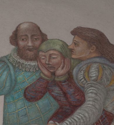 Zdjęcie nr 13: Sklepienie: żebra ozdobione na przemian pasami w kolorach czerwonym i niebieskim. Na gładkich zwornikach malowane tarcze herbowe od wschodu: Gryf i Łabędź. Wysklepki malowane wzdłuż żeber ornamentem geometrycznym złożonym z półkoli, zakończonych liliami heraldycznymi. Ze zworników rozchodzi się wić roślinna.
Ściana północna: przęsło wschodnie - trzy sceny podzielone na dwie strefy, zamknięte arkadami wspartymi na tralkach. W dolnej: klęczący św. Grzegorz, pod arkadą, na tle tkaniny; w kolejnej postać klęczącej kobiety przed sceną zstąpienia Chrystusa do piekieł (?). W górnej strefie św. Grzegorz klęczący przed trzema mężczyznami zgrupowanymi wokół stołu, którzy pokazują świętemu tkaninę. Przęsło zachodnie: scena podzielone na dwie strefy. W dolnej scena wielofiguralna, przedstawiająca ucztę ze św. Grzegorzem z gołębicą na ramieniu, siedzącym po środku stołu, oraz z pochylającym się ku niemu aniołem. Zamykają ją trzy arkady. W górnej scena eucharystyczna ze św. Grzegorzem i diakonem, klęczącymi przed ołtarzem, na którym stoi Chrystus na tle niszy. Całość zamknięta arkadą. Łuk arkady prowadzącej do kruchty podkreślony bordiurą z ornamentem plecionkowym, ujęty kandelabrami dźwigającymi gzyms. W przyłuczach dwie uskrzydlone główki anielskie. Ściana południowa: W obu przęsłach analogicznie do okien malowane iluzjonistyczne nisze konchowe z postaciami świętych na postumentach w górnej strefie ściany. W podłuczach arkad girlandy, podtrzymywane przez uskrzydlone główki anielskie. Nisze i okna obwiedzione bordiurą z ornamentem geometrycznym, podtrzymane wspólnym parapetem z podwieszoną girlandą kwiatową. Pod wspornikiem malowana kolumna utworzona z dwóch tralek. W prześle wschodnim: postać św. Wojciecha, z malowaną na postumencie inskrypcją: ŚW. WOJCIECH / PIERWSZY MĘCZNNIK POLSKI. W przęśle zachodnim: postać św. Stanisława biskupa z półpostacią Piotrowina z prawej strony. Na postumencie malowana inskrypcja: W 700-LECIE KANONIZACJI / ŚW. STANISŁAWA BP-A KRAKOWSKIEGO / 1253 – 1953.W dolnej strefie ściany epitafia ujmuje dekoracja. Epitafium Jacka Konstantyna Chościaka Popiela: stylizowane dekoracja roślinna z falującymi wstęgami; tablica pamiątkowa podtrzymywana przez putta. Łuk tęczowy od strony prezbiterium obwiedziony analogicznym do sklepienia geometrycznym ornamentem. Kolorystyka pastelowa, z silnymi akcentami błękitu, czerwieni i żółcieni.