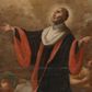 Zdjęcie nr 1: Obraz w formie stojącego prostokąta z przedstawieniem św. Jana Kantego klęczącego wśród obłoków, w towarzystwie aniołów. Święty zwrócony jest w trzech czwartych w prawo, z uniesioną głową i rękoma rozłożonymi na boki. Twarz ma szczupłą, o starczych rysach, głęboko osadzonych oczach, skierowanych do góry, uniesionych brwiach, garbatym nosie oraz rozchylonych, pełnych ustach. Twarz okolona jest krótką, gęstą, siwą brodą i włosami. Wokół głowy nimb. Ubrany jest w czarną togę profesorską z czerwoną podszewką, biały mucet, z widocznym błękitnym kołnierzykiem. W dolnej części obrazu obłok, na którym klęczy Jan Kanty, flankowany jest dwoma aniołami, z głowami skierowanymi w stronę świętego. Przedstawienie ukazane na tle skłębionego szaro-żółtego nieba, rozświetlonego wokół głowy świętego. 
