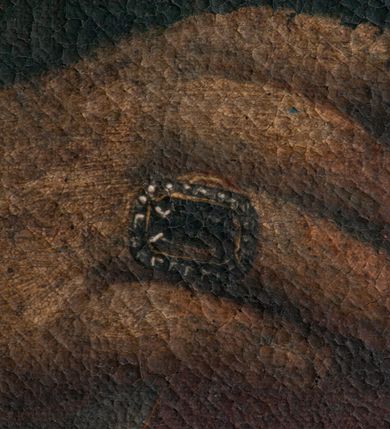 Zdjęcie nr 7: Obraz w kształcie stojącego prostokąta, w prostej drewnianej ramie. W centrum kompozycji, siedzący, ukazany w półpostaci, w ujęciu trzy czwarte biskup Jan Klemens Gołaszewski.  Ma wyprostowaną sylwetkę, ugięte w łokciach ręce oparte na poręczy krzesła, w prawej dłoni trzyma zamknięty modlitewnik, wkładając środkowy palec pomiędzy strony. Na serdecznym palcu pierścień z kamieniem w prostokątnej oprawie. Biskup został przedstawiony jako starszy mężczyzna z siwymi włosami i widoczną na głowie łysiną. Ma owalną twarz, oczy duże, ciemne, nos długi, usta zamknięte, rozciągnięte w delikatnym uśmiechu. Ubrany jest w rokietę wykończoną koronką. Na ramiona ma zarzucony czarny mucet z czerwonym podbiciem. Na lewej piersi gwiazda Orderu św. Stanisława z napisem „PRAEMIANDO INCITAT”, na szyi zawieszony krzyż pektoralny oraz komandoria Orderu św. Stanisława na szerokiej, bordowej wstędze. Drewniane poręcze krzesła zakończone wolutami. Tło ciemne, w lewym górnym rogu zawieszona kotara. Z tyłu, na ramie majuskułowa inskrypcja „JAN KLEMENS GOŁASZEWSKI Z ZGROMADZENIA XX MISSIONARZÓW BISKUP DRUGI WIGIRSKI, OPAT KOMENDATARYYNY TREMESZYŃSKI, SENATOR X(IĘS)TWA WARSZAW(SKIE)GO, RADCA KONFEDERACYI IENERALNEJ W R(OK)U 1812 ZAWIĄZANEY. Mąż cnotliwy uczony pożyteczny w Kościele i Oyczyznie. J.H. (?). 1815 17[…] 1815 (?)”. 