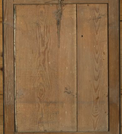 Zdjęcie nr 5: Obraz w kształcie pionowego prostokąta z przedstawieniem Matki Boskiej Karmiącej. W centrum kompozycji została ukazana Maria w półpostaci z głową przechyloną na lewe ramię. W lewej dłoni trzyma Dzieciątko Jezus, a prawą przytrzymuje pierś, którą go karmi. Ubrana jest w zielone szaty: suknię oraz płaszcz zdobione jasnoczerwonymi i kolistymi różami, niebieskimi tulipanami oraz zielonymi listkami. Szaty obwiedzione są czarnym konturem, w środku malowane płaską plamą barwną, bez cieniowania. Twarz Marii pełna o jasnej karnacji  z zaróżowionymi policzkami z długim nosem i małymi ustami. Włosy długie, ciemnobrązowe, schowane pod welonem. Dzieciątko ponad naturalnych rozmiarów z odkrytymi ramionami i kolanami. Tło po lewej stronie obrazu ciemnoniebieskie, a po prawej zielone z żółtym nimbem wokół głowy Dzieciątka oraz żółtym fragmentem w prawym, górnym narożu. Wokół głów postaci rozmieszczonych jest jednaście, dużych i złotych gwiazd. Rama prosta, drewniana i bejcowana. 