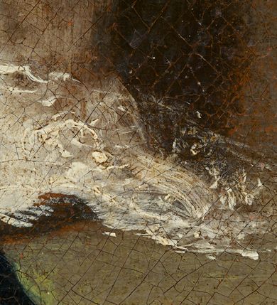 Zdjęcie nr 11: Obraz w kształcie stojącego prostokąta, ujęty złoconą i srebrzoną, profilowaną ramą dekorowaną na dłuższych bokach motywem rocaille&#039;a oraz akantu. W centrum kompozycji ukazany całopostaciowo i frontalnie św. Walenty stojący przed ołtarzem, na którym ustawiona jest otwarta księga. Święty przedstawiony jako dojrzały mężczyzna o dłuższych, siwych włosach i krótkiej brodzie zwracający głowę w kierunku siedzącej w lewym, dolnym rogu kompozycji niewidomej kobiety. Jest on ubrany w długą, białą albę, na którą ma nałożony czerwony ornat ze złotymi lamówkami. W lewej ręce trzyma krucyfiks, prawą wyciąga w kierunku kobiety. Wokół głowy świętego świetlisty nimb. Postać kobiety przedstawiona tyłem, w pozycji siedzącej z ciałem zwróconym w trzech czwartych w kierunku św. Walentego. Kobieta ubrana w żółtą szatę z długimi rękawami, niebieski płaszcz i białą chustę wyciąga obie ręce przed siebie. Głowa przedstawiona z profilu uniesiona lekko ku górze, oczy zamknięte. Spod białej chusty widoczne ciemne włosy. Na drugim planie, z lewej strony podwieszona ciemnozielona kotara, w prawej uskrzydlone główki anielskie w obłokach. Kolorystyka obrazu ciepła, ciemna. 