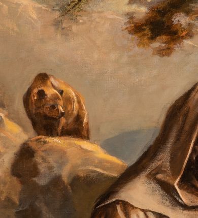 Zdjęcie nr 14: Ołtarz architektoniczny, jednokondygnacyjny, pięcioosiowy, na dwustrefowym cokole z bramkami w jego partii. Ołtarz prostopadłościenny, murowany, w drewnianej obudowie. Antepedium podzielone na trzy pola czterema pilastrami; w środkowym płaskorzeźbione serce ujęte krzyżem i kotwicą oraz kwiatami, w bocznych dekoracja roślinna. 
Tabernakulum w formie drewnianej skrzynki na planie prostokąta o ściętych przednich narożach, na profilowanym cokole, zamknięte gzymsem. Ścianka frontowa metalowa z drzwiczkami w formie stojącego prostokąta zamkniętego łukiem półkolistym z aplikowanym krzyżem z gorejącym sercem w glorii oraz winnym gronem i kłosami zbóż u spodu. Powyżej w przyłuczach aplikowana dekoracja w postaci winnego grona i kłosów zboża. Naroża i ścianki boczne dekorowane płycinami z płaskorzeźbionymi kwiatami i aplikowanymi metalowymi płytkami z kłosami zbóż. Na tabernakulum tron wystawienia w postaci baldachimu na czterech kolumienkach ze ścianką tylną z płaskorzeźbioną glorią promienistą. Baldachim o łukach ostrych, na froncie trójlistnym, z podwieszonymi wspornikami; całość zakończona krzyżem. 
Oś środkowa retabulum wyższa i szersza od pozostałych, ujęta dwiema parami stylizowanych kolumn dźwigającym archiwoltę oraz stylizowaną wimpergę, w której polu znajduje się fryz arkadkowy i medalion z płaskorzeźbioną Madonną z Dzieciątkiem (według Rafaela Santi), całość zamknięta trójkątnym gzymsem nadwieszonym, dekorowanym stylizowanym akantem, z krzyżem wieńczącym. W polu centralnym nisza w formie stojącego prostokąta zamkniętego łukiem półkolistym z wymiennymi figurami Matki Boskiej i Najświętszego Serca Jezusa, ujęta profilowaną ramą oraz pasem ornamentu roślinnego, na zasuwie wizerunek św. Marcina z Tours dzielącego się płaszczem z żebrakiem. Nisze boczne wydzielone wąskimi kolumienkami dźwigającymi niepełne belkowanie z dekoracją geometryczną i roślinną. W niszach środkowych na cokołach figury św. Piotra i św. Pawła; na osiach skrajnych malowane na desce przedstawienia św. Marcina jako mnicha po lewej stronie i św. Marcina jako biskupa po prawej. W dolnej partii strefy cokołu, na osiach wewnętrznych bramki w formie przejść; na skrajnych osiach siedziska. W partii drugiej strefy cokołu krenelaż, ornament ze stylizowanych lilii heraldycznych i płaskorzeźbiona dekoracja roślinna. Struktura w kolorze naturalnego drewna, z polichromowanymi na niebiesko i czerwono akcentami; ornamentyka i detale architektoniczne złocone.
