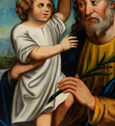 Zdjęcie nr 19: Nastawa ołtarzowa architektoniczna, jednoosiowa, jednokondygnacyjna ze zwieńczeniem. Ołtarz prostopadłościenny, drewniany z drewnianą mensą i z marmurowym portatylem. Antepedium w formie prostokąta ujętego profilowaną ramą. W polu marmoryzowana płycina o narożach zdobionych płaskorzeźbioną dekoracją roślinną złożoną z liści akantu oraz nałożonymi na siebie łacińskim krzyżem z kotwicą i gorejącym sercem oplecionym wicią z róż w polu. Tabernakulum w kształcie prostopadłościennej skrzynki na niskim cokole, flankowane dwoma pilastrami ustawionymi pod kątem, zdobionymi wicią z liści akantu; zamknięte od góry prostym belkowaniem, pośrodku falującym. Na drzwiczkach płycina w kształcie stojącego prostokąta, zamkniętego łukiem półkolistym, ujęta profilowaną ramą, w polu której umieszczone jest płaskorzeźbione gorejące serce osadzone na gałązce róży; tło czerwone.

Retabulum na zdwojonym cokole, flankowane ustawionymi pod kątem w jednej linii parami pilastrów, filarów oraz kolumn na przodzie. Podpory dźwigają wyłamane na osi belkowanie z ustawionymi na bokach rzeźbami aniołków. Trzony filarów są marmoryzowane; trzony kolumn delikatnie zwężające się ku górze, złocone, zdobione pionowymi pasami, co drugi wypełniony pnącą się ku górze rytą wicią z liści dębu lub z liści klonu; kapitele podpór kompozytowe.  Po bokach ołtarza na niskich cokołach ustawione pod kątem rzeźby św. Katarzyny Aleksandryjskiej po lewej i św. Wawrzyńca po prawej stronie. W polu, w głębokiej wnęce ujętej szeroką, profilowaną ramą umieszczony jest obraz św. Józefa z Dzieciątkiem. Wnęka od wewnątrz zdobiona płaskorzeźbioną winną latoroślą. Cokół dekorowany jest prostokątnymi, marmoryzowanymi płycinami; fryz złoconymi rozetami.

Zwieńczenie monumentalne, o fantazyjnym kształcie, po bokach ujęte wolutami zdobionymi liśćmi akantu, zamknięte od góry prostym gzymsem w formie nadwieszonego łuku z zatkniętym na szczycie łacińskim krzyżykiem. W polu, w półkolistej wnęce promienista gloria z dwoma gorejącymi sercami, z których jedno przebite jest mieczem, umieszczonym w otoku z obłoków.

Struktura w kolorze jasnobeżowym, płyciny, filary i detale marmoryzowana w kolorze różowym; ornamentyka i profilowania złocone i srebrzone.

