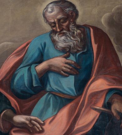 Zdjęcie nr 9: Nastawa ołtarzowa architektoniczna, jednokondygnacyjna ze zwieńczeniem, jednoosiowa z bramkami. Ołtarz prostopadłościenny, murowany, w drewnianej obudowie, z drewnianą mensą. Antepedium ujęte profilowaną ramą; w polu malowana płycina w formie leżącego prostokąta o zaokrąglonych narożach, wypełniona gałązkami różanymi, z akantowo-regencyjnym kartuszem. W narożach antepedium malowane ptaki siedzące na gałązkach. W polu kartusza ukazana scena męczeństwa św. Szymona i św. Judy Tadeusza, na tle pejzażu. Tabernakulum metalowe, prostopadłościenne, flankowane pilastrami w formie spływów wolutowych zdobionych gałązkami róży, zamknięte od góry profilowanym gzymsem. Drzwiczki w kształcie stojącego prostokąta zamkniętego łukiem odcinkowym nadwieszonym; w polu przedstawienie kielicha z hostią. Tabernakulum wprawione w wysoki cokół, na którym stoi tron wystawienia w formie obrotowej niszy, o wypukłej ściance frontowej i ustawionymi pod kątem ściankami bocznymi. Nisza flankowana parą kolumienek i spływów wolutowych dźwigających belkowanie oraz fragmenty przerwanego, półkolistego przyczółka. Na belkowaniu szczyt z rocaillem, z napisem w polu: „ECCE / TABERNACULUM / DEI”. Nastawa ustawiona na dwustrefowym cokole, z wyodrębnionymi czterema prostopadłościanami, w górnej części zdobionym płycinami. Retabulum ujęte parami pilastrów i filarów o kanelowanych trzonach oraz stojącymi przed nimi w układzie schodkowym kolumnami o kapitelach kompozytowych. Podpory dźwigają pełne belkowanie, wyłamane na ich osi, z przerwanym architrawem nad polem środkowym. Na belkowaniu fragmenty falistego, przerwanego przyczółka z figurami aniołów z arma Christi. W polu środkowym wnęka w formie stojącego prostokąta zamkniętego łukiem odcinkowym nadwieszonym, ujęta profilowaną ramą, z obrazem Najświętszej Marii Panny Niepokalanie Poczętej. Nad nią, w polu belkowania rocaille'owy kartusz z napisem „HI / SUNT VIRI / MISERICORDIAE / [...]ccdis 44”. Zwieńczenie w formie zbliżonej do stojącego prostokąta, ujętego pilastrami przechodzącymi w spływy wolutowe, zamkniętego dwoma fragmentami wolutowego gzymsu. Całość zakończona szczytem utworzonym z muszli i zwisów kwiatowych, flankowanym przez dwa wazony. Zwieńczenie ujęte liśćmi palmowymi. W polu obraz z grupą Ukrzyżowania w formie stojącego prostokąta, w profilowanej ramie, dekorowanej rocaille'm. Nastawa flankowana bramkami zwieńczonymi konsolami, na których stoją figury Marii i św. Jana Ewangelisty. Przejścia w formie stojącego prostokąta o wklęsłych górnych narożach, z drzwiczkami z malowanymi przedstawieniami św. Piotra i św. Pawła. Struktura polichromowana na sposób imitujący marmoryzację w kolorze zielono-niebieskim, z laserunkiem, kolumny, ornamentyka i profile złocone, detal srebrzony.