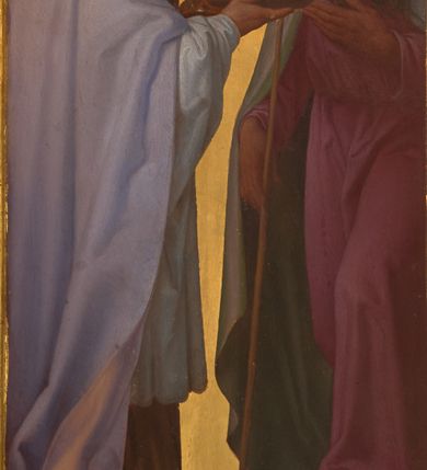 Zdjęcie nr 12: Ołtarz architektoniczny, przyścienny, jednokondygnacyjny, ze zwieńczeniem. Antependium prostokątne, zdobione płycinami z motywami maswrków. Nastawa jednoosiowa, z wydzieloną predellą, w której trzy prostokątne płyciny z dekoracją motywami maswerków, flankowana dwoma nadwieszonymi na konsolach, wielobocznym filarami, na których rzeźby uskrzydlonych aniołów stojących pod baldachimami zwieńczonymi pinaklami. W polu środkowym retabulum nisza prostokątna zamknięta łukiem odcinkowym, ujęta złoconą profilowaną ramą, w której w ażurowym rzeźbionym obramieniu obraz Hołd Trzech Króli. Zwieńczenie ołtarza dwustrefowe, trójkątne, ażurowe, z motywami maswerków, na osi z rodzajem aedikuli flankowanej pinaklami, w której rzeźba świętego Marcina pod baldachimem z pinaklem.