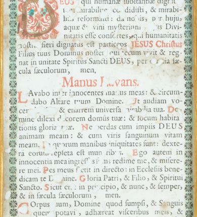 Zdjęcie nr 21: Ołtarz drewniany, prostopadłościenny z drewnianą mensą, w polu antepedium malowana na drewnie scena Zwiastowania (kopia obrazu Leonarda da Vinci). Na ołtarzu stoi tabliczka z kanonem w otoczeniu akantowych wolut tworzących podstawę dla pięciu lichtarzy utworzonych z ornamentu roślinnego. 
Nastawa architektoniczna, jednoosiowa, jednokondygnacyjna ze zwieńczeniem, ustawiona na dwustrefowym cokole, ujęta parą półfilarów i stojącą przed nimi parą kolumn dźwigających pełne belkowanie, przerwane nad polem środkowym. Na cokołach kolumn kanony w ornamentalnych ramach. Kolumny flankują od zewnątrz figury św. Tomasza (?) i św. Jana Nepomucena, od wewnątrz św. Michała Archanioła i św. Jerzego. W polu głównym obraz Matki Boskiej Szkaplerznej w formie stojącego prostokąta zamkniętego łukiem półkolistym nadwieszonym z uskokiem w profilowanej, dekorowanej ornamentem roślinnym ramie. Ponad nim kartusz ujęty ornamentem rocaille'owym i kratką regencyjną oraz uskrzydloną główką anielską flankowaną rocaille'ami. Zwieńczenie w formie leżącego prostokąta ujętego spływami wolutowymi dekorowanymi rocaille'ami, zamkniętego fragmentem falującego gzymsu z monogramem Marii w otoku z obłoków w glorii promienistej. W polu rzeźbiarskie przedstawienie św. Katarzyny Aleksandryjskiej flankowanej obłokami i wiązkami promieni oraz parą puttów. Na belkowaniu figury św. Rozalii i św. Calamindy. Ołtarz ujęty uszami utworzonymi z ornamentu rocaille'owego i kratki regencyjnej. Struktura polichromowana w sposób naśladujący marmoryzację w kolorze niebiesko-białym, profile i ornamentyka pozłacane.