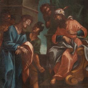 Zdjęcie nr 1: Obrazy w formie stojącego prostokąta, ujęte profilowaną, złoconą ramą w górnej połowie, z trzech stron dekorowaną ornamentem rocaille'owym, z kartuszem zwieńczonym krzyżem, z numerem stacji w polu. Od spodu rocaille'owy kartusz z napisem „STACYA”. Sceny wielofiguralne ukazane na tle pejzażu lub we wnętrzu z widoczną architekturą. Postacie wyobrażone w ekspresyjnym ruchu. Chrystus wyróżniony ze scen  ubiorem w postaci jasnoniebieskiej tuniki i bladoróżowego płaszcza lub białego perizonium, z koroną cierniową na głowie. 
Kolorystyka obrazów ciemna, w ciepłej, brunatnej tonacji. 