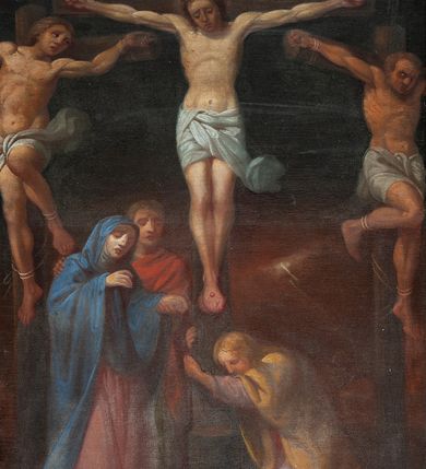 Zdjęcie nr 16: Obrazy w formie stojącego prostokąta, w profilowanej, złoconej ramie, ze szczytem przy górnym boku, z numerem stacji, zwieńczonym krzyżem. Kompozycje wielofigurowe, postacie ukazane w ruchu, na tle pejzażu. Chrystus jest każdorazowo wyodrębniony spośród nich, ubrany w jasnoniebieską tunikę, przewiązaną sznurem, z łańcuchem na szyi lub w białym perizonium, z koroną cierniową na głowie.
Na stacjach o numerach I-VI sygnatury „Wojciech Eljasz 1871”, na VII – „Wojciech Elasz / w Krakowie / 1871”, na obrazach VIII- IX – „Wojciech Eljasz / 1872”, na dziele o numerze XI – „Eljasz 1872”, a na XIII i XIV sygnatura „Wojciech Eljasz 1872”. 