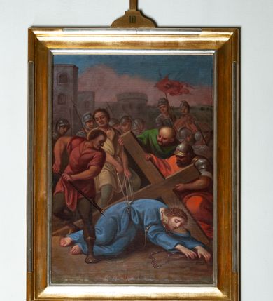 Zdjęcie nr 22: Obrazy w formie stojącego prostokąta, w profilowanej, złoconej ramie, ze szczytem przy górnym boku, z numerem stacji, zwieńczonym krzyżem. Kompozycje wielofigurowe, postacie ukazane w ruchu, na tle pejzażu. Chrystus jest każdorazowo wyodrębniony spośród nich, ubrany w jasnoniebieską tunikę, przewiązaną sznurem, z łańcuchem na szyi lub w białym perizonium, z koroną cierniową na głowie.
Na stacjach o numerach I-VI sygnatury „Wojciech Eljasz 1871”, na VII – „Wojciech Elasz / w Krakowie / 1871”, na obrazach VIII- IX – „Wojciech Eljasz / 1872”, na dziele o numerze XI – „Eljasz 1872”, a na XIII i XIV sygnatura „Wojciech Eljasz 1872”. 