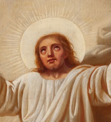 Zdjęcie nr 6: Nastawa architektoniczna, jednoosiowa, dwukondygnacyjna, ustawiona na niewielkim cokole. Ołtarz drewniany, prostopadłościenny, z drewnianą mensą, ustawiony na dwustopniowej podstawie. Antepedium ujęte ramą, w jego polu płycina dekorowana w narożach ornamentem roślinnym, pośrodku medalion z monogramem IHS w glorii promienistej. Na ołtarzu ustawione jest tabernakulum w formie drewnianej skrzynki flankowanej półwalcami oraz falistymi spływami z nałożonymi płaskorzeźbionymi postaciami adorujących puttów. Drzwiczki w kształcie stojącego prostokąta zamkniętego łukiem segmentowym nadwieszonym z kielichem i hostią w polu. 
Pierwsza kondygnacja flankowana jest zwielokrotnionymi pilastrami i stojącą przed nimi parą kolumn o kapitelach kompozytowych, dźwigających pełne belkowanie, z gzymsem dekorowanym kimationem, wyłamane na ich osi, z przerwanym architrawem nad polem środkowym. Na belkowaniu, na osiach kolumn przerwany, falisty przyczółek. W polu środkowym nisza w kształcie stojącego prostokąta zamkniętego łukiem segmentowym nadwieszonym, ujęta profilowaną ramą z obrazem Najświętszego Serca Pana Jezusa w formie stojącego prostokąta w osobnej, profilowanej ramie. Druga kondygnacja ustawiona na niewielkim cokole, flankowana zdwojonymi pilastrami i stojącą przed nimi parą kolumn o kapitelach kompozytowych, dźwigających pełne belkowanie z gzymsem dekorowanym kimationem, wyłamane na ich osi oraz przerwany półkolisty przyczółek. Nad polem, w partii belkowania medalion z przedstawieniem Gorejącego Serca w glorii promienistej, flankowany główkami anielskimi. W polu obraz w kształcie stojącego prostokąta ujętego profilowaną rama z przedstawieniem św. Franciszka obejmującego Chrystusa na krzyżu (amplexus). Obie kondygnacje ujęte uszami, pierwsza utworzonymi ze stylizowanego akantu, druga ze stylizowanego ornamentu roślinnego. Cokoły i belkowanie pierwszej kondygnacji dekorowane stylizowanym ornamentem roślinnym. Struktura ołtarza polichromowana w kolorze jasnozielonym, kolumny i profile pozłocone, ornamentyka pozłocona i posrebrzona. 