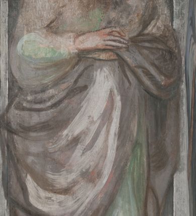 Zdjęcie nr 34: Kaplica pod wezwaniem Najświętszej Marii Panny i Wszystkich Świętych przylega do kościoła od południa, do pierwszego przęsła nawy, z którą komunikuje się za pomocą półkoliście zamkniętej arkady. Zbudowana została na planie kwadratu. Nakryto ją półsferyczną czaszą na pendentywach i zwieńczono latarnią. Wnętrze artykułowano za pomocą ślepej arkady z pilastrami i archiwoltami, ozdobionymi rzeźbioną dekoracją roślinną i kasetonami z rozetami w podłuczu. Ściany kaplicy zamyka wydatne belkowanie z fryzem i łacińską inskrypcją: &quot;DEVS MEVS ET OMNIA / DILEXI DOMINE DECOREM DOMVS / TUAE ET LOCUM HABITATIONIS GLORAE TUAE PSAL(MUS) XXV&quot;. Na czterech pendentywach umieszczono stiukowe kartusze, z czego dwa od strony wschodniej są są puste, a dwa od strony zachodniej wypełniają herby skwadrowane: Gryf, Kotwicz, Kotwicz, Zabawa i Jastrzębiec, Nowina, Gozdawa, Pobóg. Wnętrze doświetlają trzy takie same okulusy umieszczone na każdej ze ścian. Czwarty okulus w ścianie północnej jest zaślepiony. Glify okulusów dekorowane są kasetonami z rozetami. Ściany kaplicy oraz wnętrze kopuły i latarni pokrywa polichromia figuralna. Po arkadą na ścianie wschodniej zawieszono obraz Matki Boskiej z Dzieciątkiem w bogato rzeźbionej roślinno-kwiatowej ramie zwieńczonej godłem z dwiema skrzyżowanymi laskami marszałkowskimi. Pod obrazem znajduje się nagrobek dziecięcy Jana Czuryły (zm. 1560) w formie płaskorzeźbionej, prostokątnej płyty z wyobrażeniem zmarłego. Nad płytą zlokalizowano mniejszą z inskrypcją odnoszącą się do zmarłego. Z kolei wnętrze arkady z herbem Gryf w kluczu na ścianie południowej wypełnia trójosiowy nagrobek Branickich z półokrągłym zwieńczeniem. Natomiast w arkadzie zachodniej wyobrażono scenę Zdjęcia z krzyża w formie malowidła ściennego. Wyposażenie wnętrza dopełniają dwie drewniane ławy kościelne. Ściany zewnętrzne wspierają dwie niskie przypory widoczne w narożach kaplicy. Całość zakończona jest belkowaniem z fryzem zawierającym inskrypcję: &quot;AD LAVDEM DEI OPT(IMO) M(AXIMO) BEATEQUE GENITRICIS MARIAE VIRGINIS ET OMNIUM SANCTORU(M) HONOREM JOHANNES A RVSCZA BRANICZKI VENATOR CRACOVIEN(SIS) ET CAPITANEVS NIEPOLONICEN(SIS) - HANC CAPELLAM EX FVNDAMENTIS EREXIT ANNO D(OMI)NI 1596&quot;. Na ścianie południowej widnieje półokrągła blenda z malowanym przedstawieniem Matki Boskiej Częstochowskiej. Latarnię kaplicy wieńczy głowica z czterema maskami maszkaronów, na której wspiera się złocona kula z krzyżem.