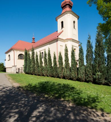 Zdjęcie nr 8: Kościół murowany, jednonawowy, z wieżą częściowo wtopioną w elewację zachodnią składający się z nawy, transeptu, zakrystii od północy z mieszczącym się na piętrze skarbcem i przystawionej od wschodu wieżyczki klatki schodowej oraz kruchty od południa. Prezbiterium dwuprzęsłowe, zamknięte trójbocznie. Nawa główna podzielona masywnymi opilastrowanymi filarami. Sklepienie prezbiterium i nawy kolebkowe z lunetami, skrzyżowania z transeptem. Od południa chór muzyczny mieszczący się między pierwszymi filarami i powyżej kruchty wejściowej. W prezbiterium okna w każdym przęśle, po każdej stronie nawy po dwa, w transepcie po trzy, w kruchcie dwa. Główne wejście od zachodu, kolejne do zakrystii i od południa. Ściany i sklepienia kościoła pokrywa polichromia złożona z geometryzujących dekoracji floralnych. 
Wschodnią elewację frontową kościoła tworzy trójosiowa, wieżowa fasada. Oś kompozycji stanowi wysunięta ryzalitowo dwukondygnacyjna wieża ze ściętymi narożami, które zaakcentowane są poprzez pilastry. Ściana czołowa wieży wypełniona w pierwszej kondygnacji wklęsłą płyciną, z portalem o wykroju prostokątnym, z odcinkiem gzymsu w zwieńczeniu. Ponad nim prostokątne okno zakończone łukiem pełnym. Kondygnacje rozdzielone za pomocą masywnego gzymsu. Druga kondygnacja wieży wypełniona analogicznie prostokątną płyciną, w którą wkomponowany jest wypukły panel w kształcie leżącego prostokąta. Nad nim okno o obramieniu i wykroju identycznym jak w kondygnacji niższej. Całość zwieńczona za pomocą gzymsu podokapowego i baniastego hełmu wieżowego o ściętych narożach, na które nałożona jest kopułka w formie cebulastej. Osie boczne cofnięte w stosunku do wysuniętej wieży i zrytmizowane podziałem ramowym. Tak jak w osi głównej pierwsza kondygnacja wypełniona jest wklęsłą płyciną w formie wydłużonego, stojącego prostokąta. Nad gzymsem trójkątny spływ przysłonięty wieżą. Elewacje boczne i tylna ukształtowane jednorodnie. Zrytmizowane podziałem ramowym i przeprute oknami umieszczonymi w prostokątnych płycinach. Ramiona transeptu oraz prezbiterium zrytmizowane są za pomocą pilastrów załamanych na narożach. Od południa do korpusu przylega niska kruchta. Prowadzi do niej wejście o wykroju prostokątnym z profilowanym w tynku portalem i z odcinkiem gzymsu w zwieńczeniu. Od północy pomiędzy prezbiterium, a ramieniem transeptu wprowadzona została piętrowa przybudówka zakrystii. W elewacji tej partii kościoła brak jest znaczących podziałów. Okna i drzwi tam się znajdujące mają formę stojącego prostokąta i pozbawione są jakichkolwiek obramień. Kościół pokryty dwuspadowym, jednokalenicowym dachem, nad zakrystią i kruchtami umieszczono daszki dwuspadowe. Wieża nakryta jest hełmem cebulastym. Całość pokryta została malowaną blachą.
