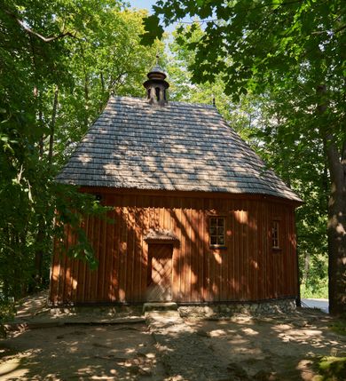 Zdjęcie nr 1: Kaplica św. Otylii i Łucji w Wilkowie usytuowana jest przy skrzyżowaniu dróg na stromym, kilkumetrowym wzniesieniu. Teren wokół obiektu otoczony jest starodrzewiem i zaroślami. Kaplica jest orientowana, wzniesiona w konstrukcji zrębowej na nowej podmurówce, zbudowana na planie prostokąta, zamknięta od wschodu wielobocznym prezbiterium. Od północy posiada wąską i prostokątną zakrystię. Wewnątrz znajdują się drewniane stropy, w prezbiterium nad ołtarzem jest wycięty niewielki kwadratowy otwór na pomieszczenie zwieńczenia ołtarza głównego. Chór muzyczny drewniany, wsparty na dwóch kolumnach z częścią środkową półkoliście wysuniętą do przodu. 

Do kościoła prowadzą trzy wejścia: pierwsze od strony zachodniej, drugie od strony południowej (oba z nadwieszonymi małymi daszkami, pokrytymi gontem) oraz trzecie od strony wschodniej poprzez zakrystię. Wejście do zakrystii od strony wewnętrznej posiada nadproże wycięte w tzw. ośli grzbiet (przeniesione z wnętrza świątyni). Trzy otwory okienne usytuowane są po jednym: na ścianie południowej, południowo-wschodniej, a także na ścianie północnej zakrystii. Są to okna ościeżnicowe, pojedyncze z zachowanym od strony wewnętrznej fazowaniem ościeży.

Elewacja zewnętrzna przykryta oszalowaniem pionowym z listwami. Dach nad prezbiterium i zakrystią wspólny, wielospadowy, pokryty gontem. Sygnaturka na rzucie sześciokąta o ściankach bocznych z pionowymi otworami, pokryta gontowym daszkiem, zwieńczona krzyżem.