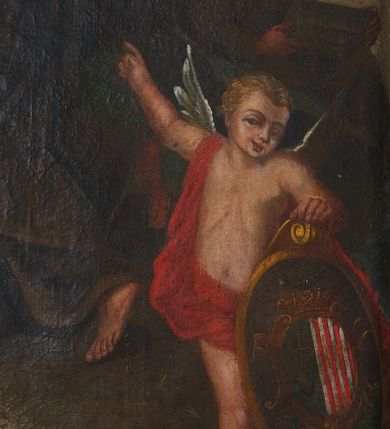 Zdjęcie nr 8: Nastawa ołtarza jest stiukowa, architektoniczna, jednoosiowa, jednokondygnacyjna, o wklęsłym licu, ze zwieńczeniem oraz osadzona na wysokim cokole. Ołtarz jest drewniany, sarkofagowy z drewnianą, silnie wysuniętą, drewnianą mensą. Retabulum ujęte jest parą zdwojonych pilastrów o trzonach dekorowanych konsolkami i kampanulami na froncie, dźwigających przerwane belkowanie. W polu środkowym umieszczono obraz św. Franciszka ujęty profilowaną ramą w formie stojącego prostokąta zamkniętego łukiem odcinkowym, nadwieszonym z uskokiem i uszakami po bokach, wklęsłego u spodu. Poniżej obrazu znajduje się płycina ujęta spływami wolutowymi, zamknięta fragmentem gzymsu w formie łuku odcinkowego. W jej polu jest kartusz o fantazyjnym wykroju. Zwieńczenie ujęto parą spływów wolutowych i zamknięto fragmentem wklęsło-wypukłego gzymsu, na którym jest krzyż na kuli. Na końcach spływów wolutowych znajduje się para siedzących putt.  
Pole zwieńczenia wypełniają płaskorzeźbione obłoki z uskrzydlonymi główkami anielskimi oraz ukazana na ich tle promienista gloria, po środku której znajduje się krzyż, kotwica, serce i wieniec laurowy (symbole Wiary, Nadziei i Miłości). Struktura retabulum jest marmoryzowana w kolorze szaro-brązowym i ciemnoszarym, ze złoconymi i srebrzonymi detalami.