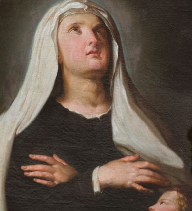 Zdjęcie nr 50: Nastawa architektoniczna, jednoosiowa, jednokondygnacyjna ze zwieńczeniem, na wysokim cokole z wyodrębnionymi konsolami. Ołtarz drewniany, sarkofagowy, na cokole, zwężający się ku dołowi z drewnianą mensą i kamiennym portatylem. Na mensie ustawione tabernakulum w formie prostopadłościennej skrzynki. Ścianka frontowa ujęta ornamentalnymi listewkami; drzwiczki w kształcie stojącego prostokąta w ornamentalnej ramie z płaskorzeźbionym przedstawieniem kielicha z hostią i winnym gronem. Nastawa ujęta parą zdwojonych pilastrów zwróconych pod kątem na zewnątrz, dekorowanych zwisami kwiatowymi, dźwigających silnie wysunięte imposty podtrzymywane przez konsole. Na tle pilastrów figury św. Antoniego Padewskiego i św. Franciszka ustawione na konsolach. W polu środkowym obraz św. Franciszka w formie stojącego prostokąta ujęty profilowaną ramą zdobioną rocaille&#039;em. Powyżej wolutowe fragmenty rocaille&#039;u, pod nim płycina. Zwieńczenie w formie trapezu ujętego spływami wolutowymi, dekorowanymi liśćmi palmowymi, ze ślimacznicami w kształcie meandru, spływającymi na belkowanie, na których stoją wazony. Całość zamknięta fragmentem wyłamanego trójbocznie gzymsu, zwieńczonego rokokowym szczytem z kwiatowymi gałązkami. W polu obraz św. Franciszki Rzymskiej w formie zbliżonej do zwieńczenia, ujęty ramą dekorowaną rocaille&#039;em. Struktura polichromowana w kolorze głębokiej czerwieni, z czarnymi profilami oraz złoconymi ramami, profilami i ornamentyką.
