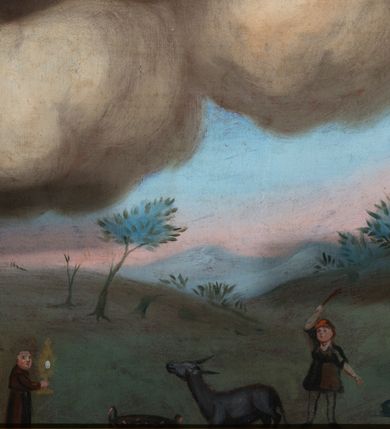 Zdjęcie nr 14: Nastawa ołtarzowa architektoniczna, jednoosiowa, jednokondygnacyjna ze zwieńczeniem. Mensa sarkofagowa, dekorowana na froncie dwiema płycinami w kształcie leżących prostokątów, ujętych po bokach i spiętych motywem ornamentalnym utworzonym z rocaille’a i liści. Oś nastawy flankowana pilastrami przechodzącymi dołem w konsole i górą we fragmenty pełnego belkowania, o delikatnie wklęsło-wypukłej linii gzymsu. Zwieńczenie w formie wklęsło-wypukłej ujęte spływającymi na belkowanie dużymi wolutami, zamknięte stylizowanym gzymsem z ceowników i zwieńczone wyobrażeniem oka Opatrzności, na tle glorii promienistej i obłoków. W polu środkowym pierwszej kondygnacji rzeźba ukazująca św. Mikołaja przesłaniana obrazem z przedstawieniem św. Antoniego Padewskiego adorującego Matkę Boską z Dzieciątkiem wykonanym w 1830 roku przez nowotarskiego malarza Tomasza Nankego, na zamówienie organisty Jakuba Pasigowskiego. Nisza ujęta profilowaną ramą w formie stojącego prostokąta zamkniętego łukiem półkolistym nadwieszonym z uskokiem, dekorowana fragmentami rocaille’ów. Na konsolach figury św. Jana Nepomucena po lewej stronie i św. Karola Boromeusza po prawej. W polu zwieńczenia obraz z przedstawieniem św. Agaty ujęty ramą w formie trójlistnej, dekorowaną fragmentami rocaille'ów i flankowaną kwitnącymi gałązkami. Brzeg zwieńczenia i woluty zdobione taśmą i rocaille'ami, na wolutach para siedzących puttów, na zwieńczeniu uskrzydlone główki anielskie. 
Struktura polichromowana w kolorze zielonym, z marmoryzowanym cokołem i płycinami; ornamentyka i profile złocone i srebrzone.
