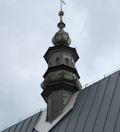 Zdjęcie nr 36: Kościół Przemienienia Pańskiego w Radoczy usytuowany jest w centrum wsi na zachód od głównej drogi prowadzącej z Wadowic do Zatora. Teren przykościelny jest usytuowany na niewielkim wzniesieniu, otoczony drewnianym płotem. Główne wejście na plac przykościelny prowadzi przez bramę od strony zachodniej.

Kościół jest orientowany, drewniany o konstrukcji zrębowej z wieżą na słup, jednonawowy z krótszym prezbiterium zamkniętym trójbocznie. Przy prezbiterium od wschodu nowsza zakrystia murowana, od północy kaplica i składzik, przy nawie od południa kruchta. Wnętrze nakryte pułapem, w nawie z zaskrzynieniami. Ściana arkady tęczowej o wykroju prostokątnym ze ściętymi narożami. Do kościoła prowadzi główne wejście w wieży od strony północnej. Wnętrze świątyni oświetlają prostokątne okna od strony południowej. Dach o jednej kalenicy, kryty blachą, na środku drewniana sygnaturka, nakryta kopułką z latarnią.  Od zachodu wieża w dolnej kondygnacji na planie prostokąta, ujęta po bokach daszkami; druga kondygnacja o ścianach pochyłych, pokryta gontem; trzecia kondygnacja prześwietlona prostokątnymi otworami okiennymi; wieża zakończona iglicą. Ściany na zewnątrz pokryte szalunkiem pionowym.
