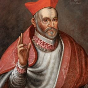 Zdjęcie nr 1: Biskup ukazany niemal frontalnie, z prawą ręką w geście błogosławieństwa, ubrany w czerwony płaszcz podbity futrem i czerwony biret na głowie. W prawym dolny rogu tarcza z godłem herbu Ciołek z mitrą, infułą, mieczem, pastorałem i kapeluszem. Obok litery „B(ERNARDUS) M(ACIEJOWSKI) / E(PISCOPUS) C(RACOVIENSIS) i data1600-1608”. Na odwrociu napis: „KOPIA / Z KOŚCIOŁA / X.X. FRANCISZKANÓW / W KRAKOWIE / R. 1882 L. L.”. 