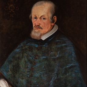 Zdjęcie nr 1: Biskup ukazany do pasa, w trzech czwartych, zwrócony w prawo. Ubrany jest w białą albę i niebieski mucet. W lewym, górnym narożu owalna tarcza w labrach, z infułą i pastorałem z godłem herbu Nałęcz. Obok niej litery P[ETRUS]  G[EMBICKI] i data1642-1657”. Na odwrociu napis: „KOPIA / Z KOŚCIOŁA / X.X. FRANCISZKANÓW / W KRAKOWIE / R. 1882 / L.L.”. 