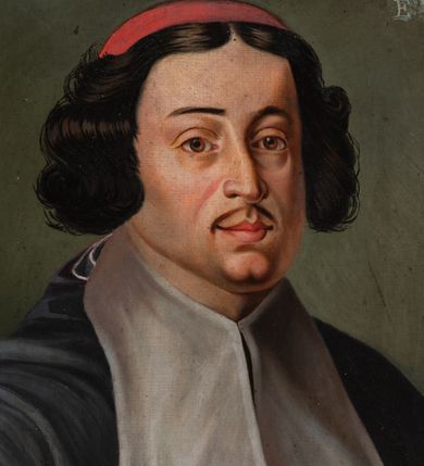 Zdjęcie nr 2: Biskup ukazany do pasa, ukazany niemal frontalnie, ubrany w mucet z białym kołnierzem i czerwoną piuskę na głowie. W prawym górnym rogu owalna tarcza obwiedziona labrami z godłem herbu Godziemba, z mitrą, infułą, mieczem i pastorałem oraz literami S(TANISALUS) D(ĄBSKI) E(PISCOPUS) C(RACOVIENSIS) Ii data 1700. Na odwrocie napis: &quot; KOPIA / Z KOŚCIOŁA / X.X. FRANCISZKANÓW / W KRAKOWIE / R 1882&quot;