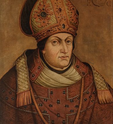 Zdjęcie nr 1: Biskup zwrócony trzy czwarte w lewo, ukazany w półpostaci. Twarz podłużna, duże i migdałowe oczy, nos długi i szeroki, wąskie usta. Biskup ubrany jest brązowy ornat z pretekstą krzyżową z przodu, humerał; na głowie ma założoną infułę. Tło jednolite i jasnobrązowe. W prawym, górnym narożu obrazu tarcza z godłem herbu Abdank oraz literami „I[OANNES] C[HOJEŃSKI] / E[PISCOPUS] C[RACOVIENSIS]”. Na odwrociu napis: „J. Choiński / E. C. / KOPIA / Z KOŚCIOŁA / X.X. FRANCISZKANÓW / w KRAKOWIE / R. 1883 L. L.”. 
