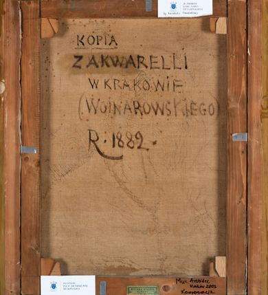 Zdjęcie nr 4: Portret biskupa w czarnej sutannie z kołnierzem i pektorałem na piersi. W prawym górnym rogu otoczona labrami tarcza z godłem herbu Rawicz ze skrzyżowanymi infułą i pastorałem oraz literami A[NDREAS] [GAWROŃSKI] E[PISCOPUS] C[RACOVIENSIS]. 