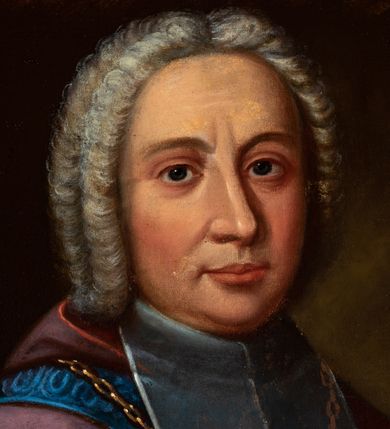 Zdjęcie nr 2: Portret ukazuje biskupa w fioletowym mucecie, z kołnierzem, kapturem i orderem Orła Białego na piersi z gwiazdą orderową z dewizą Pro Fide, Lege et Rege. W górnym lewym rogu napis: "X: Andrzej Stanisław / Załuski, Biskup krakowski. / *1694; + 1758."