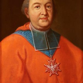 Zdjęcie nr 1: Biskup ukazany do pasa, w trzech czwartych w lewo. Jego twarz jest owalna, z silnie wyeksponowanym podbródkiem, pełnymi policzkami, otwartymi oczami, zaczerwienionymi ustami, wysokim czołem z zakolami i zaczesanymi do tyłu włosami odkrywającymi prawe ucho. Ubrany jest w białą komżę i czerwony mucet z kapturkiem i befkami. Na piersi wisi order Orła Białego. W lewym górnym rogu napis: "X[iądz] Jan Aleksander / Lipski kardynał / biskup krakowski. / *1690 + 20.II.1746."