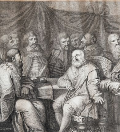 Zdjęcie nr 1: U spodu grafiki: "Franc. Smuglewicz in: et den:" oraz "I. Ligber sculps."
Podpis: "Casimirus I Regni sui Coronasa Cesare Henrico II Reposcit."

Na grafikę nałożony drugi podpis: "Franciscus Smuglewicz invenit et deline Varsovia", "I. Ligber sculp." i "Kazimierz I Korony Polskie od Henryka III Cesarza odzyskuie. R. 1040."