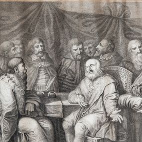 Zdjęcie nr 1: U spodu grafiki: "Franc. Smuglewicz in: et den:" oraz "I. Ligber sculps."
Podpis: "Casimirus I Regni sui Coronasa Cesare Henrico II Reposcit."

Na grafikę nałożony drugi podpis: "Franciscus Smuglewicz invenit et deline Varsovia", "I. Ligber sculp." i "Kazimierz I Korony Polskie od Henryka III Cesarza odzyskuie. R. 1040."