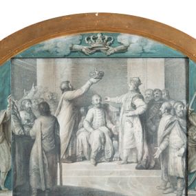 Zdjęcie nr 1: U spodu: "Franciscus Smuglewicz inv. et del. ", "C. F. Stoelzer sc. Dresdae 1791" I "Boleslaus II. dictum Audax in Alba Regina Hungariae Belam Principem diademate exornat". 
Na grafike nałożona kartka z napisem: "Franciscus Smuglewicz invenit et deline Varsovia", "Bolesław Śmiały Bele na tronie Węgierskim w Białogrodzie osadza. R. 1065."