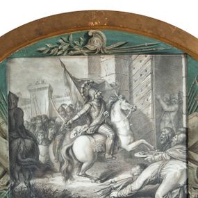 Zdjęcie nr 1: U dołu grafiki: "Boleslaus Chrobry Urbem Kijoviam capit vibrato in Portam auream acinace ac Russiam Vectigalem faci".
Na grafikę nałożona kartka z napisem: "Franciscus Smuglewicz inve. et del. Varsovia" i "Bolesław Chrobry Kijowa dobywa i Ruś przyłącza. R. 1018."
Sygnatura ryciny nieczytelna.
Dodatkowo na odwrociu informacja "Jest też Żychowicza: / 1. Bolesław Chrobry oznacza granice / 2. Mieczysław II karze zbuntowanych Pomorzan".