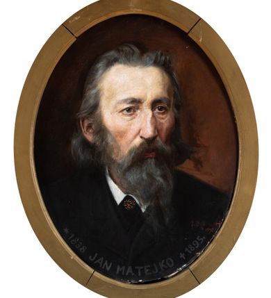 Zdjęcie nr 1: Wzdłuż dolnej krawędzi napis &quot;* 1838  Jan Matejka + 1895&quot;
W dolnej części po prawej sygnatura artysty &quot;J. Bąkowski 1898&quot;