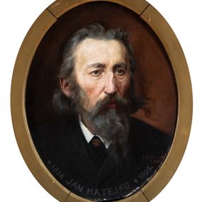 Zdjęcie nr 1: Wzdłuż dolnej krawędzi napis &quot;* 1838  Jan Matejka + 1895&quot;
W dolnej części po prawej sygnatura artysty &quot;J. Bąkowski 1898&quot;