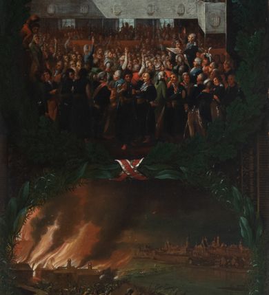 Zdjęcie nr 5: Na dole obrazu napis: "Stanisław August - ostatni z Dynastyi i elekcyi: Król Pols: W. X: Lit: / Od Pawła I Cesarza wszech Rossyi / pogrzebem w Peterzburgu pożałowany. / dnia 22. Lutego R. 1798"