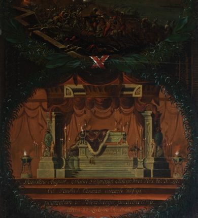 Zdjęcie nr 6: Na dole obrazu napis: "Stanisław August - ostatni z Dynastyi i elekcyi: Król Pols: W. X: Lit: / Od Pawła I Cesarza wszech Rossyi / pogrzebem w Peterzburgu pożałowany. / dnia 22. Lutego R. 1798"