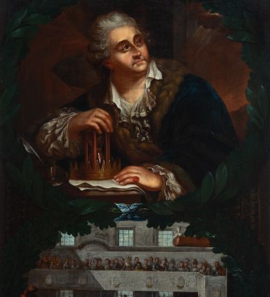 Zdjęcie nr 1: Na dole obrazu napis: "Stanisław August - ostatni z Dynastyi i elekcyi: Król Pols: W. X: Lit: / Od Pawła I Cesarza wszech Rossyi / pogrzebem w Peterzburgu pożałowany. / dnia 22. Lutego R. 1798"