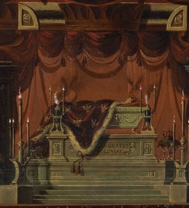 Zdjęcie nr 13: Na dole obrazu napis: "Stanisław August - ostatni z Dynastyi i elekcyi: Król Pols: W. X: Lit: / Od Pawła I Cesarza wszech Rossyi / pogrzebem w Peterzburgu pożałowany. / dnia 22. Lutego R. 1798"