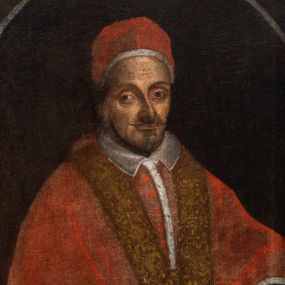 Zdjęcie nr 1: Obraz w kształcie stojącego prostokąta z wizerunkiem papieża Innocentego XI ukazanego w półpostaci, zwróconego w trzech czwartych w lewo, ubranego w mucet i stułę oraz camauro na głowie. Papież na podłuzna twarz o strych rysach, ciemne oczy, wąski nos i usta; wąski i bródkę. Postać  została ujęta owalna ramą w dole której ujęte kartuszem jego herb papieski i inskrypcja „INNOCENTIVS. VNDECIMVS. PONT(IFEX) MAX(IMUS) INSIGNIS BENEFACT[O]R ORDINIS. S(ANCTI) P(AULI) B(ENEDI)CTI.”