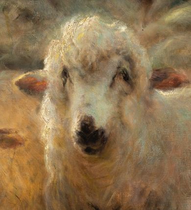 Zdjęcie nr 3: Obraz w formie leżącego prostokąta. W dolnej części obrazu ukazane stado owiec zwróconych w kierunku widza. W tle las, z ukazanymi w oddali kilkoma owcami. Na odwrocie płótna kartka z napisem „Z. Ćwikliński / Powrót z hal”. Obraz ujęty szeroką, drewnianą i politurowaną ramą. 