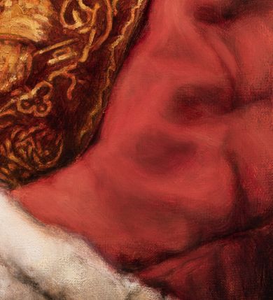 Zdjęcie nr 3: Obraz w kształcie stojącego prostokąta ukazuje papieża do pasa, z głową zwróconą frontalnie, a ciałem w trzech czwartych, w prawo. Twarz modelowana wyraziście, pełna, oddana realistycznie. Papież jest ubrany w futrzany mucet, wzorzystą stułę i piuskę na głowie. W prawym górnym rogu herb Jana XXIII z insygniami papieskimi.