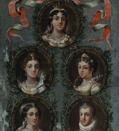 Zdjęcie nr 1: Wzdłuż dolnej krawędzi płótna napis: &quot;Królowe Polskie w Dynastyi Piastów&quot;