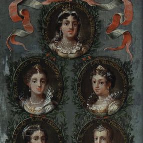 Zdjęcie nr 1: Wzdłuż dolnej krawędzi płótna napis: &quot;Królowe Polskie w Dynastyi Piastów&quot;