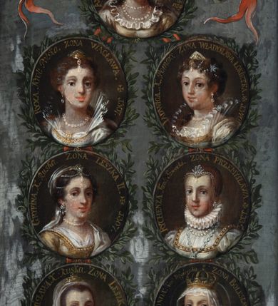 Zdjęcie nr 3: Wzdłuż dolnej krawędzi płótna napis: "Królowe Polskie w Dynastyi Piastów"