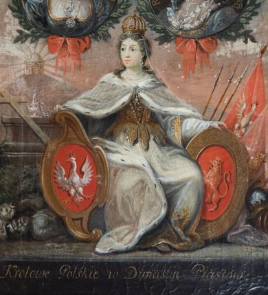 Zdjęcie nr 5: Wzdłuż dolnej krawędzi płótna napis: "Królowe Polskie w Dynastyi Piastów"